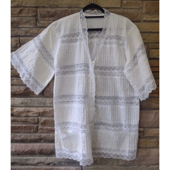 Vintage Handmade Lace Pintuck Blouse Jacket Tunic Prairie Cottagecore Sheer Sz L - Picture 2 of 11